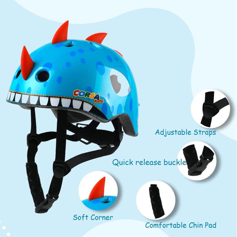Anharluka Youth Kids Bike Helmet  Adjustable and Multi-Sport for Child Boys and Girls  3 Sizes for Kids Age 1-2-3-5-8-14 (Blue Dinosaur  Medium) - Image 3